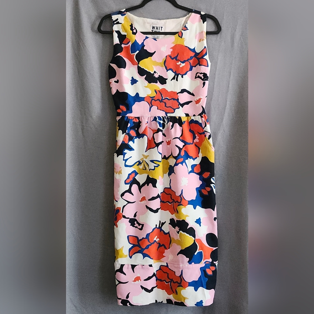 WHIT Pink and Red Sheath Dress Sleeveless Scoop Neck Midi